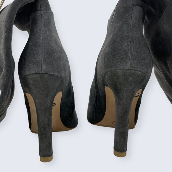Joie Bentlee Dark Gray Suede Over The Knee Zip 4.25" Thick Heeled Boots 37 7 - Picture 5 of 14